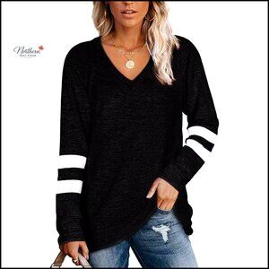 Oversized V-Neck Sweatshirt Tunic Top, Cotton Polyester Blend, Long Sleeve